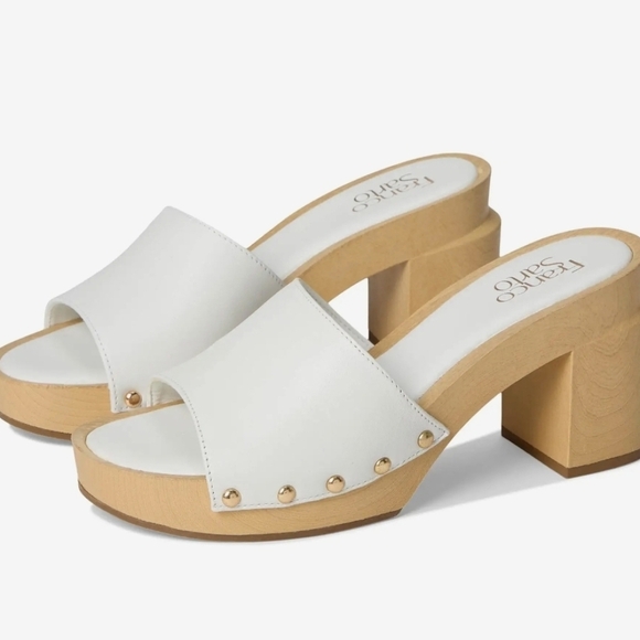 🤍🔹️FRANCO SARTO 🔹️White Made In Brazil Leather Capri Clog Sandals - Picture 3 of 5